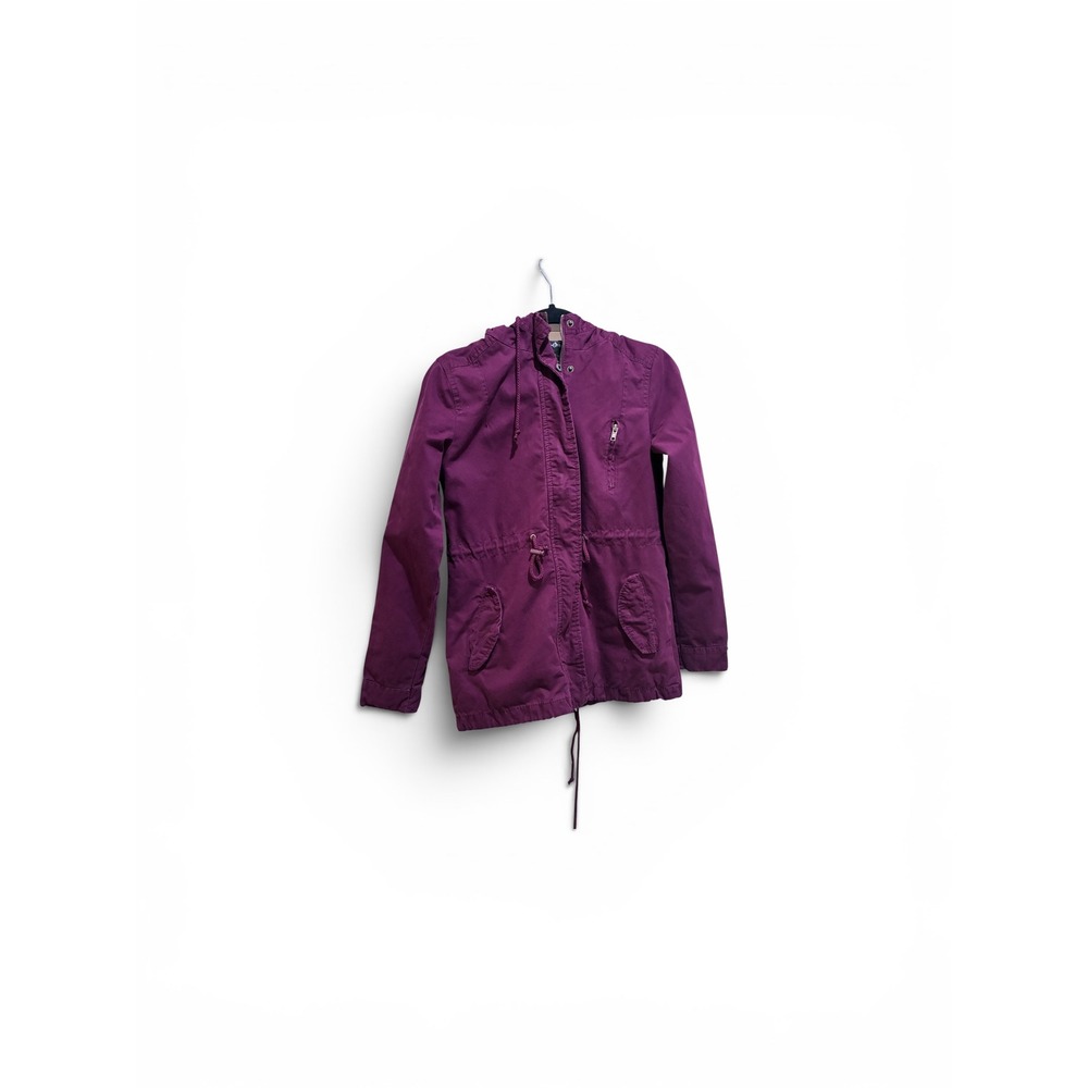 Ambiance Womens Plum Purple‎ Hooded Utility Jacket Parka Drawstring Waist Small